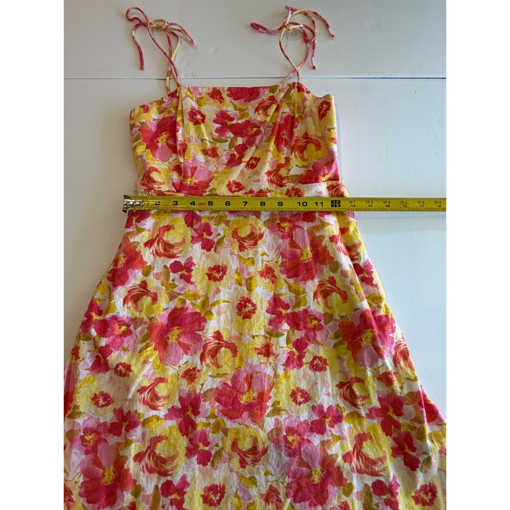 Old Navy Pink Yellow Floral Linen Blend Tie Strap Mini Sundress XS - Picture 6 of 9